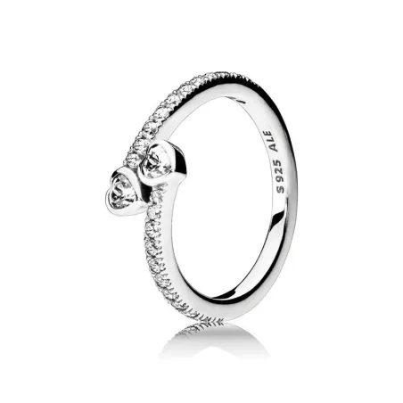 Anillo corazones en plata de ley con circonita cúbica transparente