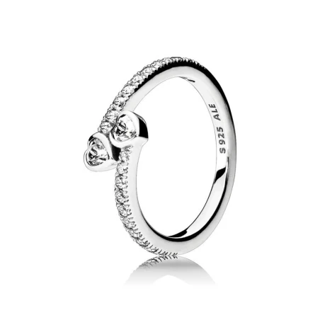 Anillo corazones en plata de ley con circonita cúbica transparente