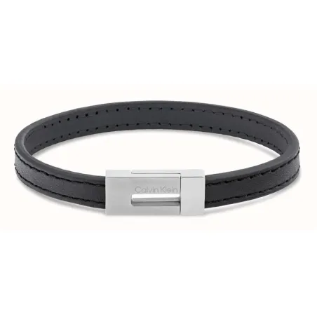Pulsera Calvin Klein Exposed Piel Negra y Acero Inoxidable Hombre 35100020