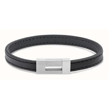 Pulsera Calvin Klein Exposed Piel Negra y Acero Inoxidable Hombre 35100020