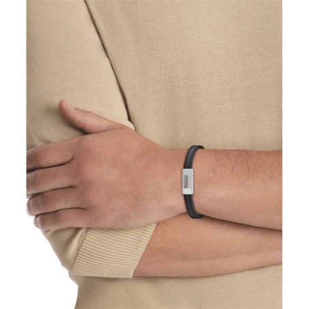 Pulsera Calvin Klein Exposed Piel Negra y Acero Inoxidable Hombre 35100020