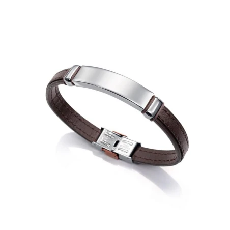 PULSERA ACERO Y PIEL NEGRA Y MARRÓN SR FASHION