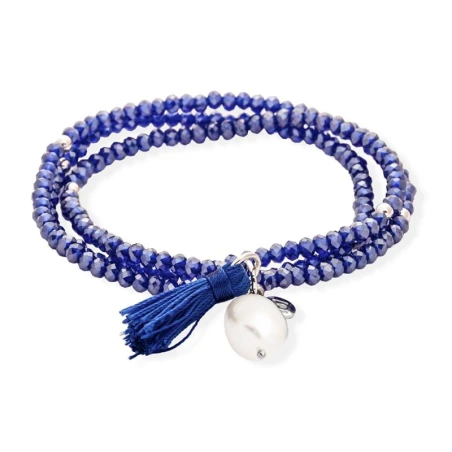 Pulsera Marina García Zen Azul Plata Baño Rodio y Perla 90049UP