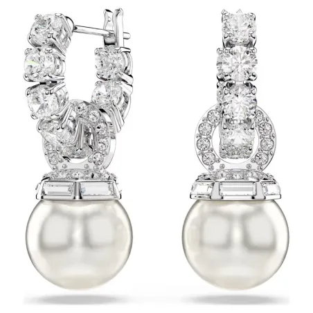 Pendientes Swarovski Matrix Baño Rodio, Cristales Blancos y Perla 5691716