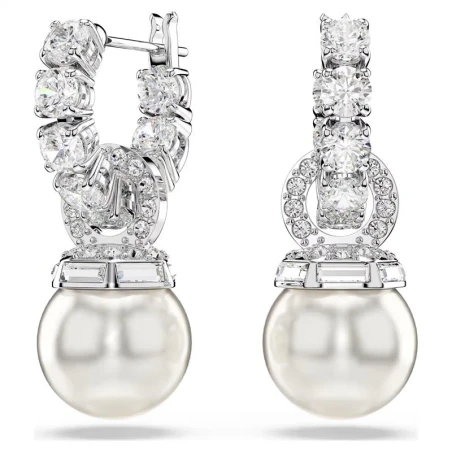 Pendientes Swarovski Matrix Baño Rodio, Cristales Blancos y Perla 5691716