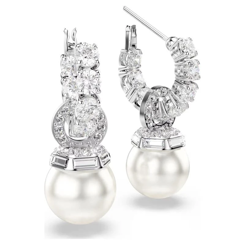 Pendientes Swarovski Matrix Baño Rodio, Cristales Blancos y Perla 5691716