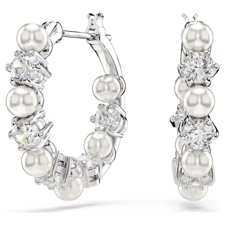 Pendientes Swarovski Matrix Aro Baño Rodio, Cristales Blancos y Perlas 5709256