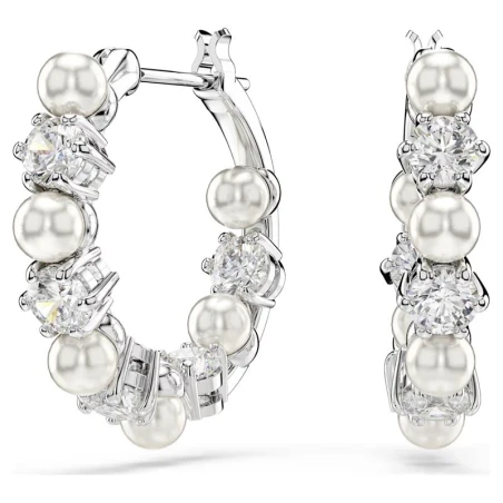 Pendientes Swarovski Matrix Aro Baño Rodio, Cristales Blancos y Perlas 5709256