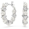 Pendientes Swarovski Matrix Aro Baño Rodio, Cristales Blancos y Perlas 5709256