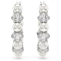 Pendientes Swarovski Matrix Aro Baño Rodio, Cristales Blancos y Perlas 5709256