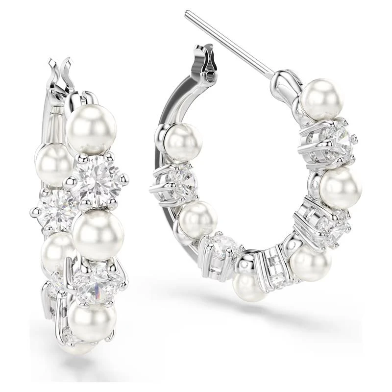 Pendientes Swarovski Matrix Aro Baño Rodio, Cristales Blancos y Perlas 5709256