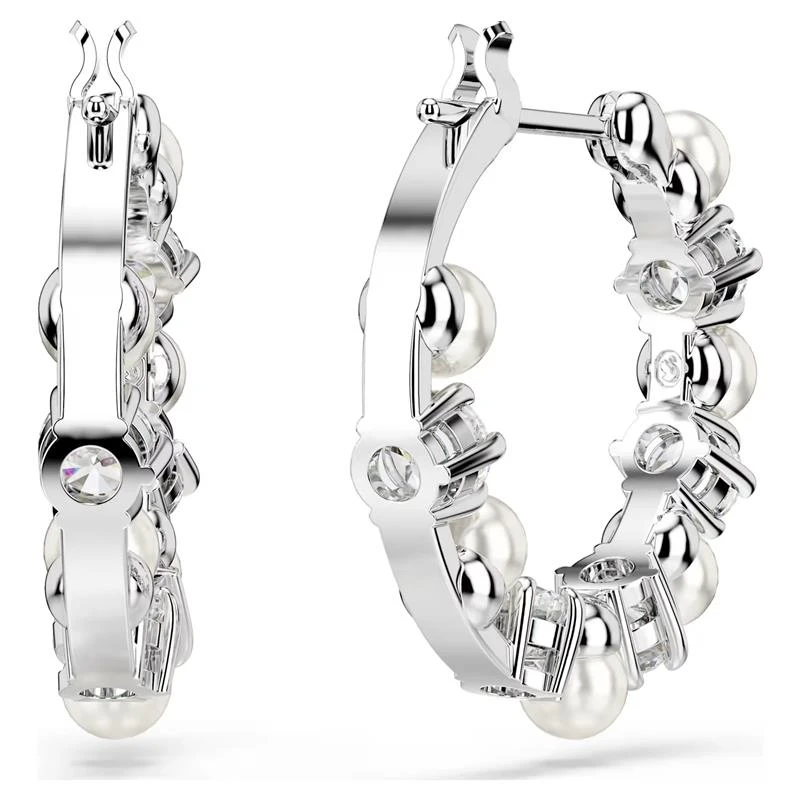 Pendientes Swarovski Matrix Aro Baño Rodio, Cristales Blancos y Perlas 5709256