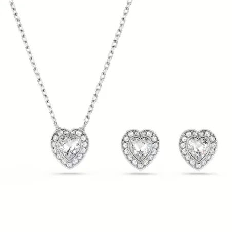 Conjunto Gargantilla y Pendientes Swarovski Corazones Baño Rodio y Cristales Blancos 5720849
