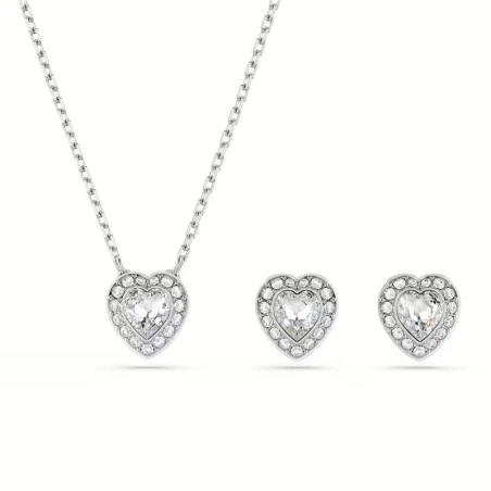 Conjunto Gargantilla y Pendientes Swarovski Corazones Baño Rodio y Cristales Blancos 5720849