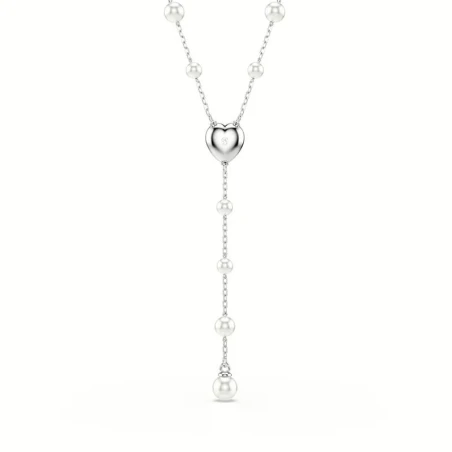 Gargantilla Swarovski Corazón Baño Rodio, Cristales Blancos y Perlas 5720855