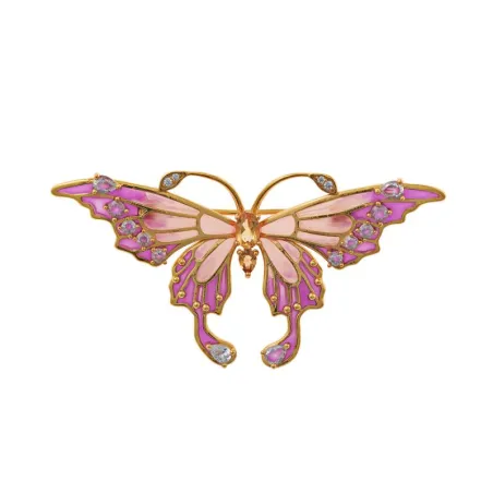 Broche Salvatore Mariposa Plata Baño Oro Amarillo y Cristales Rosa 265B0007