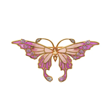 Broche Salvatore Mariposa Plata Baño Oro Amarillo y Cristales Rosa 265B0007