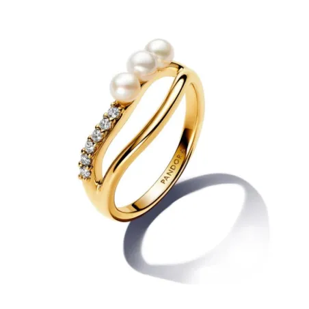 Anillo Pandora Doble Banda Forma Orgánica y Perlas 163258C01