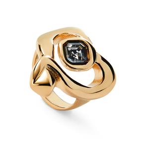 Anillo UNOde50 Ser Expresiva Baño Oro y Cristal Negro Facetado ANI0842NGRORO