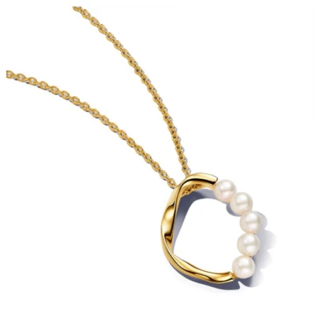 Gargantilla Pandora Círculo Forma Orgánica Baño Oro y Perlas 363254C01-60