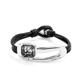 Pulsera UNOde50 Ser Expresiva Cuero Negro, Baño Plata y Cristal Negro Facetado PUL2513NGRMTL0M
