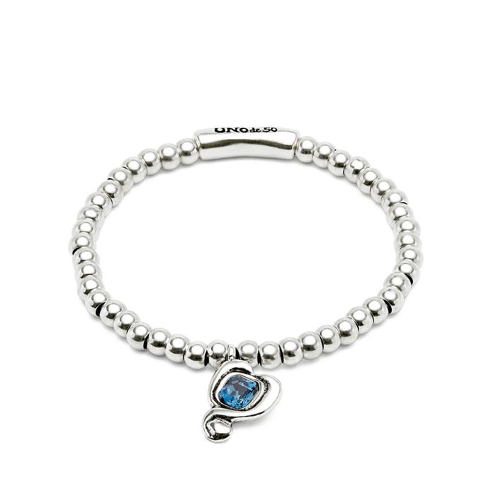 Pulsera UNOde50 Ser Expresiva Bolitas Baño Plata y Corazón Cristal Azul Facetado PUL2514AZOMTL0M
