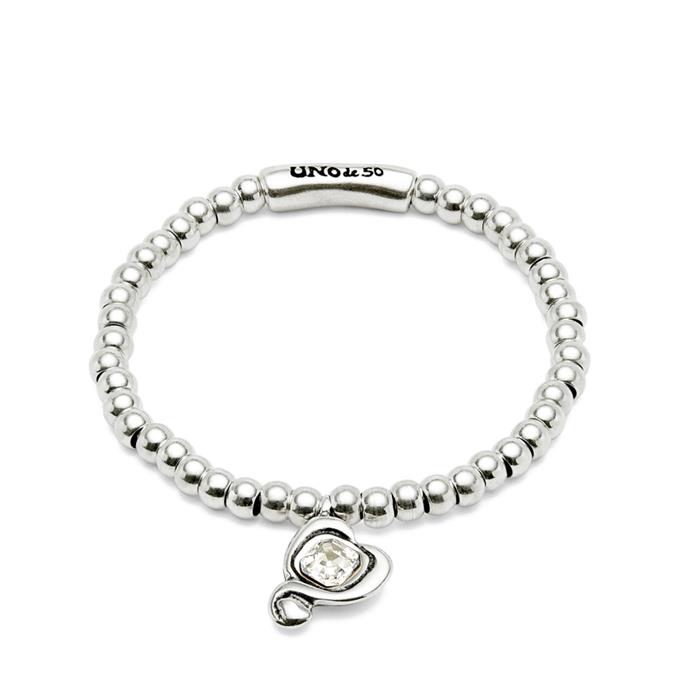 Pulsera UNOde50 Ser Expresiva Bolitas Baño Plata y Corazón Cristal Blanco Facetado PUL2514CRSMTL0M