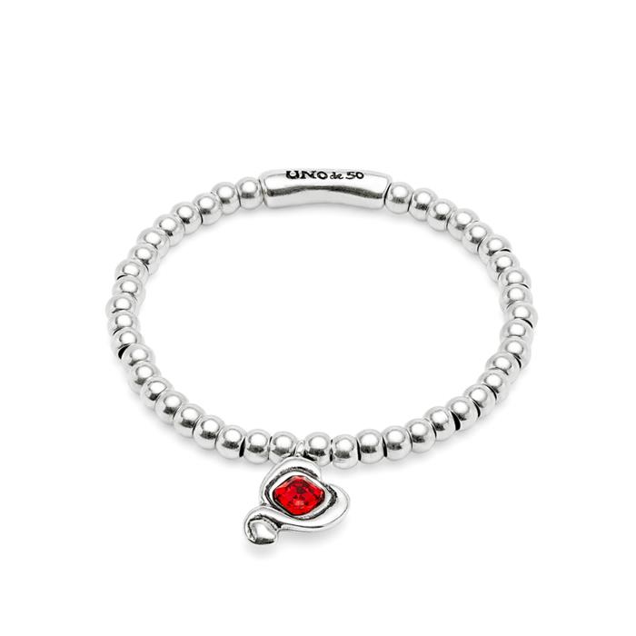 Pulsera UNOde50 Ser Expresiva Bolitas Baño Plata y Corazón Cristal Rojo Facetado PUL2514ROJMTL0M