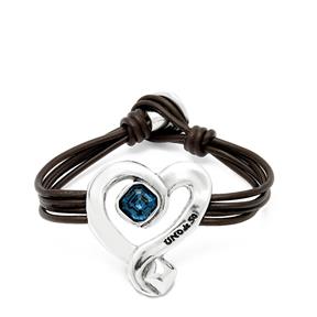 Pulseras UNOde50 Ser Expresiva Cuero Negro y Corazón Baño Plata, Cristal Azul Facetado PUL2542AZOMTL0M