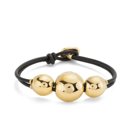 Pulsera UNOde50 Ser Intrépida Cuero Negro y Bolas Baño Oro PUL2522MARORO0M