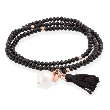Pulsera Marina García Zen Negro Plata Baño Rosado y Perla 90019UP