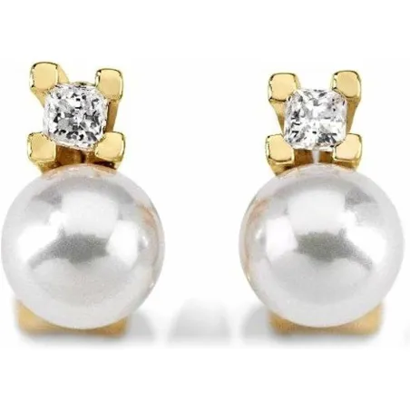 Pendientes Majorica Selene Plata Baño Oro y Perla Blanca 12269.01.1.000.010.1