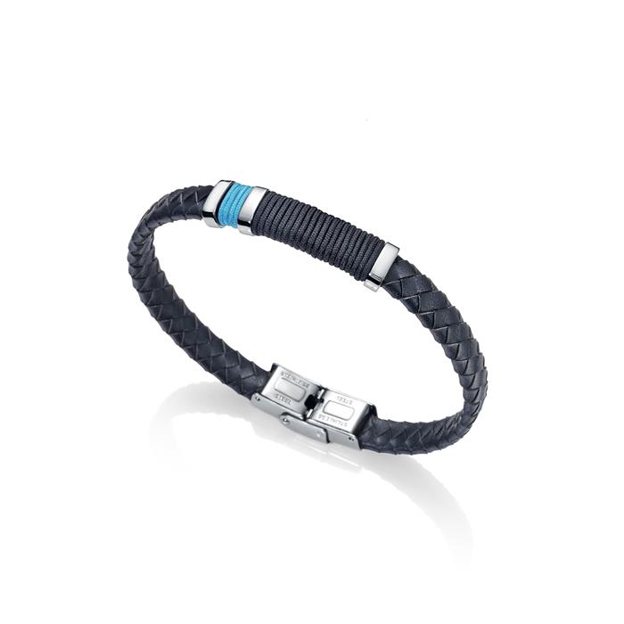 Pulsera Viceroy Fashion Heat Hombre Cuero Trenzado Azul y Acero Inoxidable 6453P01013