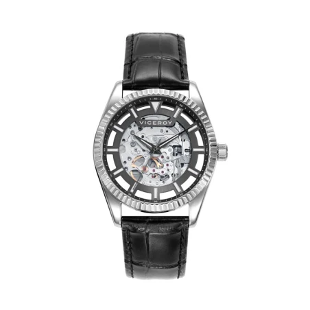 Reloj Viceroy Chic Hombre Piel Negra y Acero Plateado Automático 42445-17