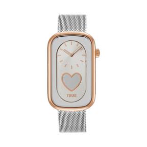 Reloj Tous Watches T-Band Club Malla Acero Plateado y Rosado Silueta Corazón Mujer 3000140800