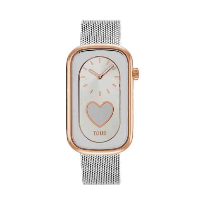 Reloj Tous Watches T-Band Club Malla Acero Plateado y Rosado Silueta Corazón Mujer 3000140800