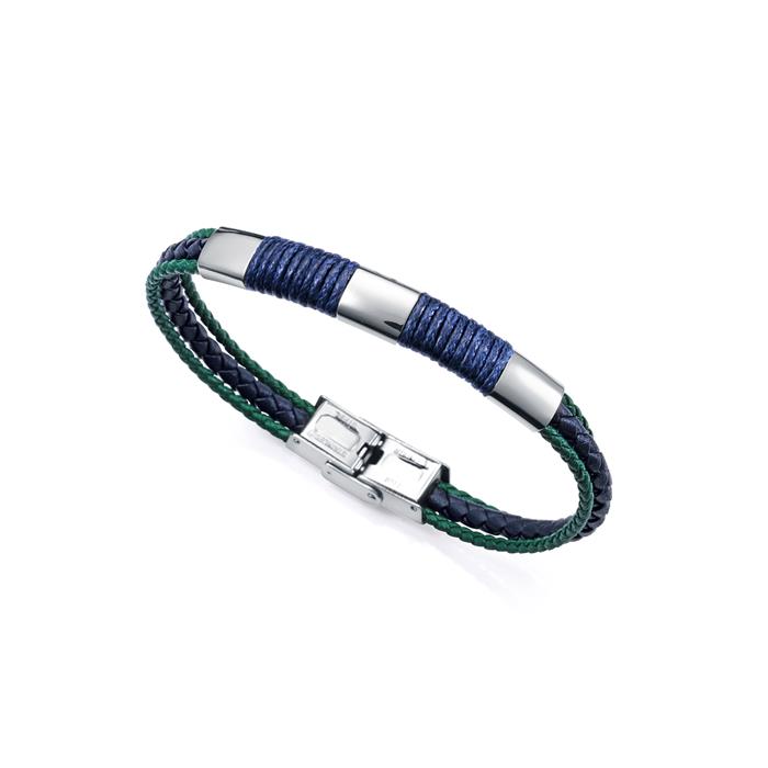 Pulsera Viceroy Fashion Magnum Piel Trenzada Azul y Verde y Acero Hombre 14118P01013