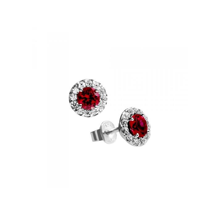 Pendientes Diamonfire Botón Plata Circonita Roja y Blancas 6215581088