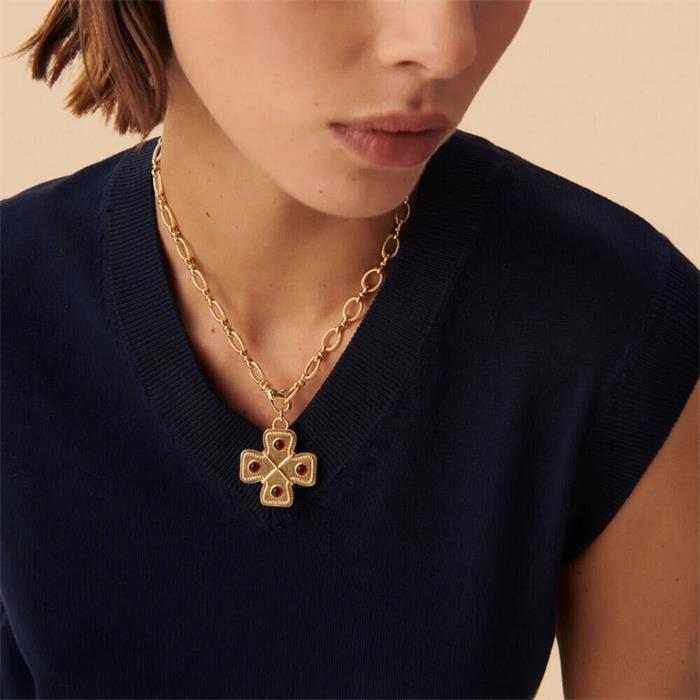 Gargantilla Corta Agatha Paris N-13 Cruz Baño oro y Piedras Rojas 02680409-324-TU