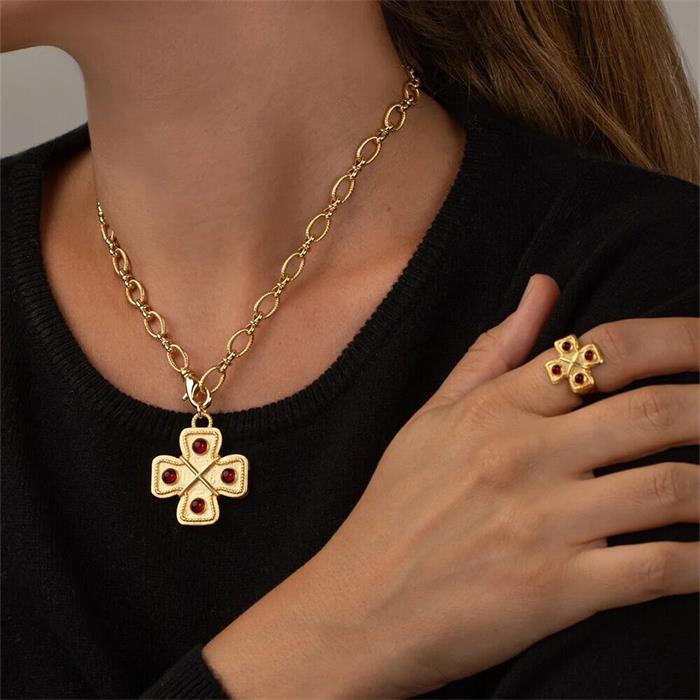 Gargantilla Corta Agatha Paris N-13 Cruz Baño oro y Piedras Rojas 02680409-324-TU