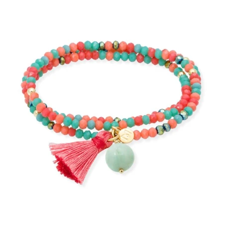 Pulsera Marina García Zen Mandarina Mujer Plata Baño Oro y Cristal Strass Multicolor y Piedra Natural Turquesa 90807UA