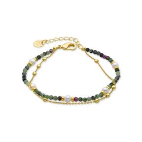 Pulsera Lux by Lux Rayja Acero Baño Oro, Piedras Multicolor y Perlas Blancas SGBX37911400