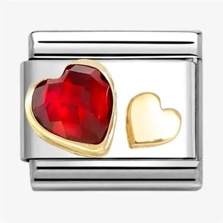 Comp. Classic CIRCONITAS FACETADAS con SIMBOLOS acero y oro 18 k Corazon ROJO