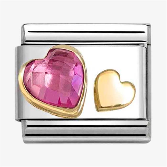 Comp. Classic CIRCONITAS FACETADAS con SIMBOLOS acero y oro 18 k Corazon ROSA OSCURO
