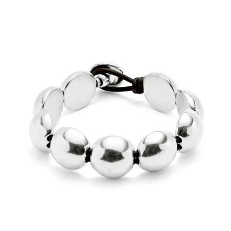 Pulsera UNOde50 Ser Intrépida Cuentas Baño Plata y Cuero Negro PUL2517MTL0000M