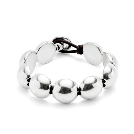 Pulsera UNOde50 Ser Intrépida Cuentas Baño Plata y Cuero Negro PUL2517MTL0000M