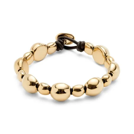 Pulsera UNOde50 Ser Intrépida Cuentas Baño Oro y Cuero Negro PUL2532ORO0000M
