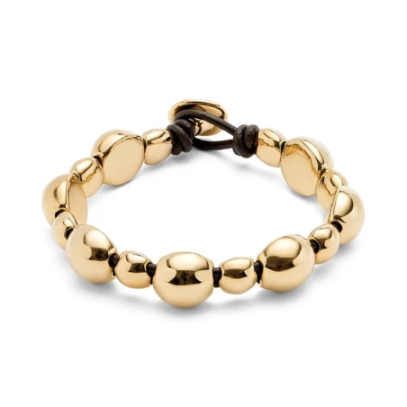 Pulsera UNOde50 Ser Intrépida Cuentas Baño Oro y Cuero Negro PUL2532ORO0000M