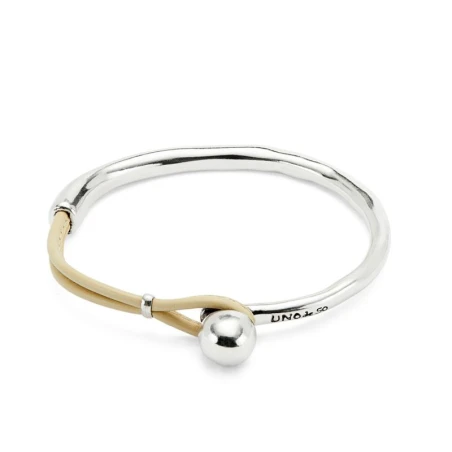 Pulsera UNOde50 Ser Intrépida Baño Plata y Cuero Marfil PUL2551MFLMTL0L