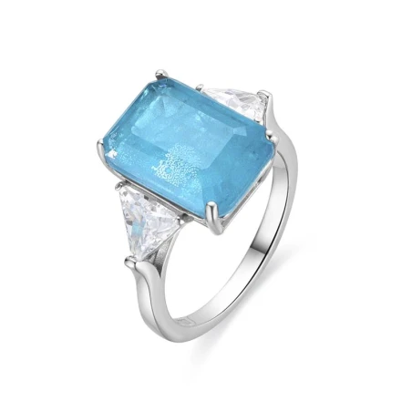 Anillo Luxenter Wiko Plata Baño Rodio y Circonitas blancas y Azul F2040907